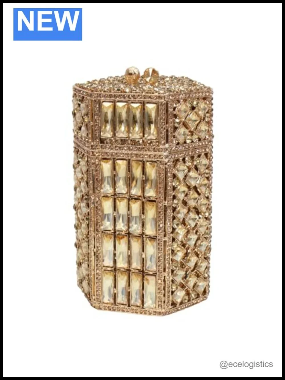 Rhinestone Crystal Clutch Evening Bag Metal Frame Faux PU Leather
